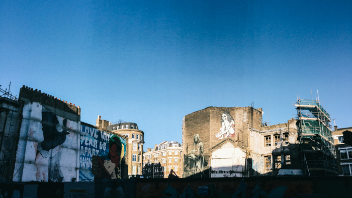 shoreditch skyline of street art soon to be demolished