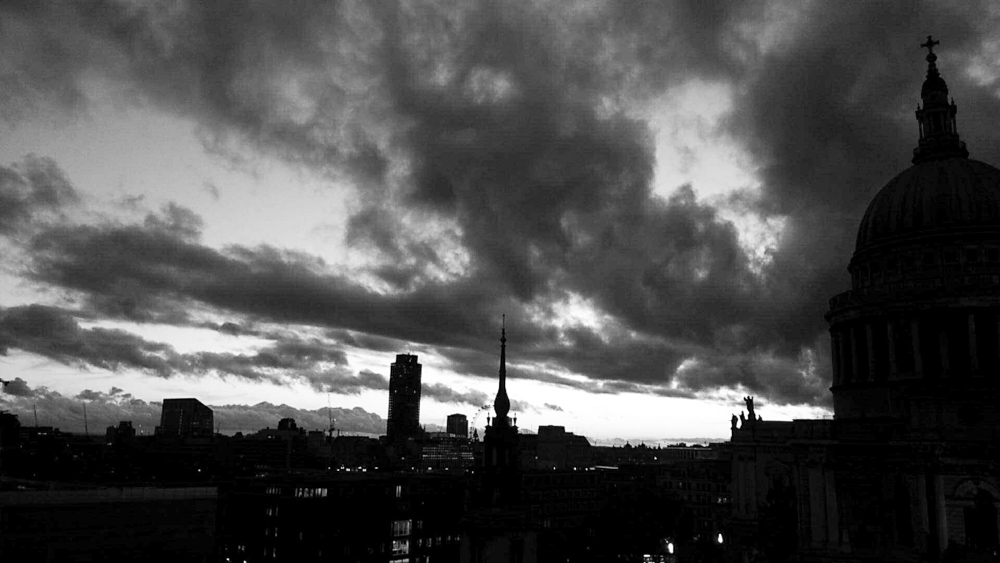 black and white london skyline