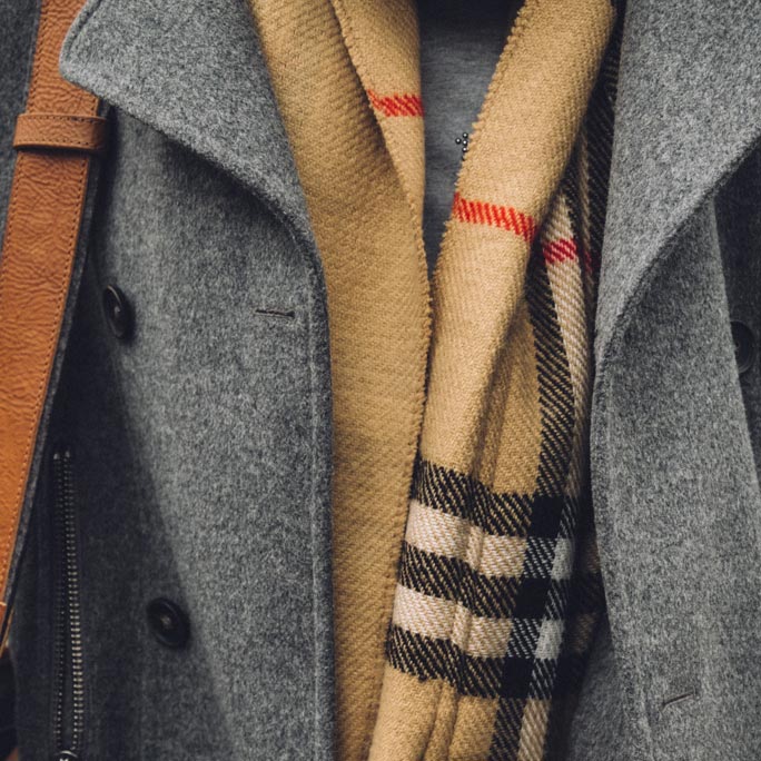 ted baker grey coat burberry scarf lookbook