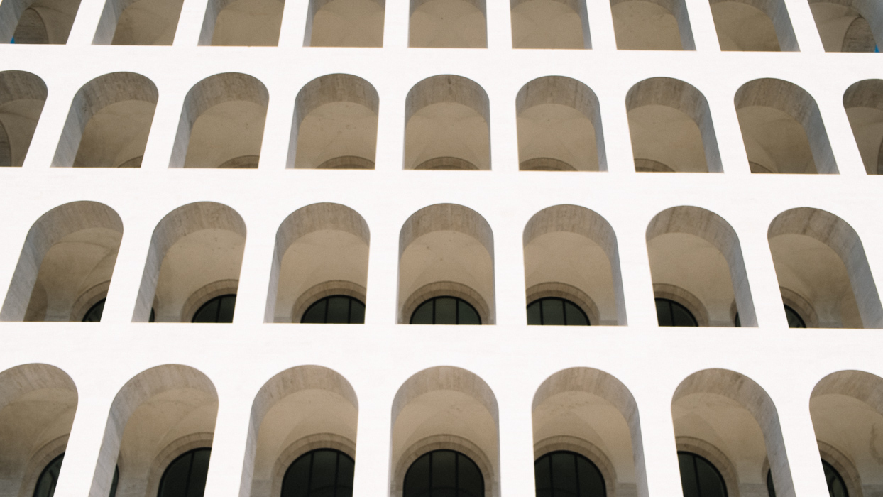 Fascist architecture Benito Mussolini eur whiite Palazzo della Civilita Italiana